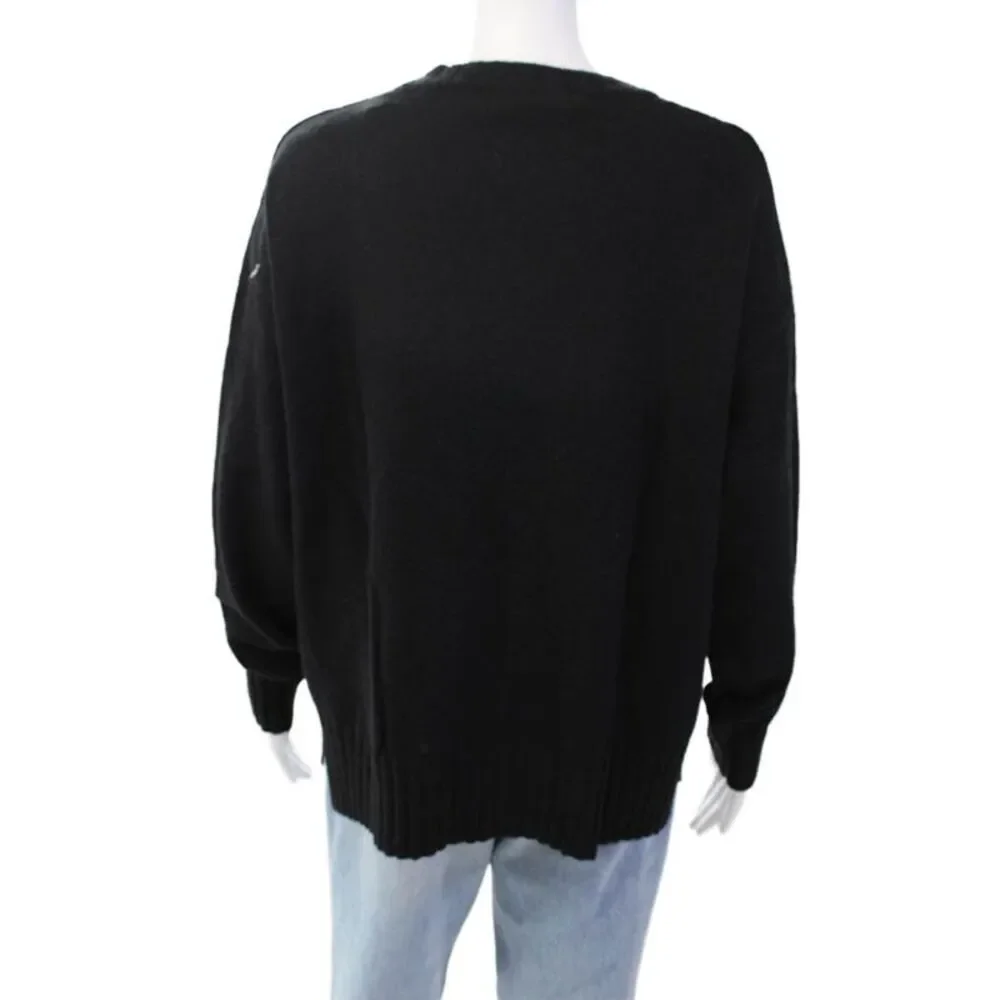 Renuar Womens Front Pockets Crew Neck Pullover Sweater Top Black Size L